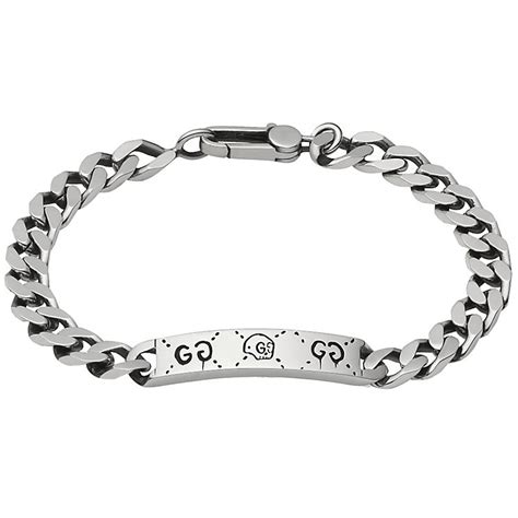 gucci ghost mens sterling silver id bracelet|gucci ghost chain bracelet in silver.